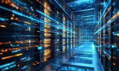 Advanced data center showcasing server cabinets and high tech equipment for cloud computing services