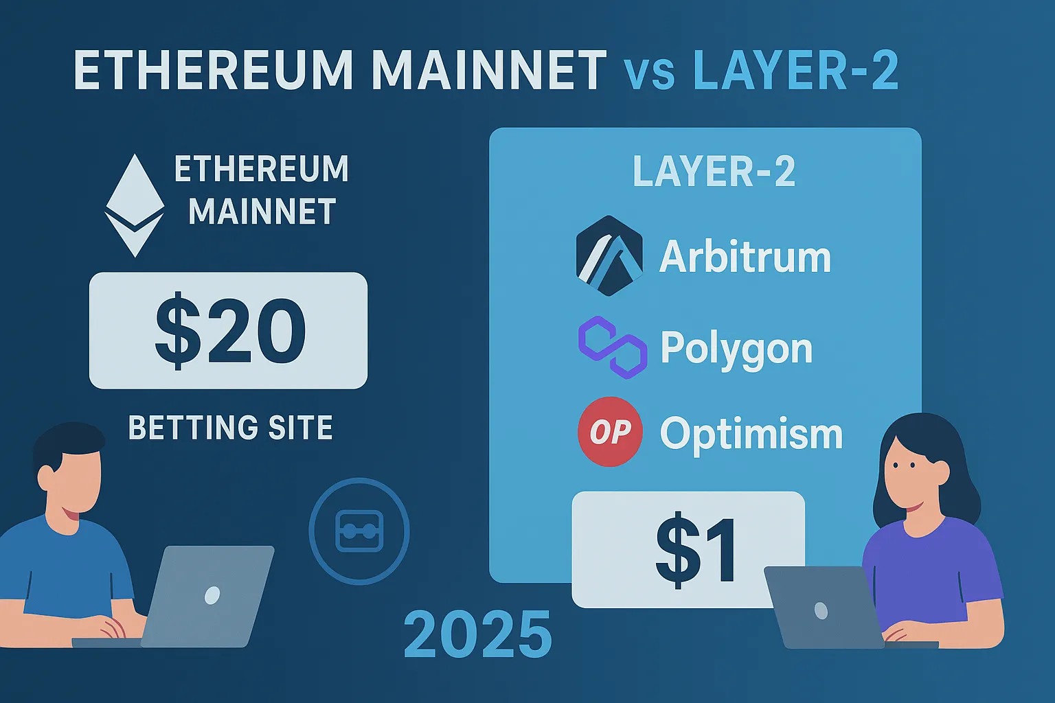 Infographic comparing Ethereum mainnet and Layer-2 betting site transaction fees, featuring Arbitrum, Polygon, Optimism, and user case studies in 2025
