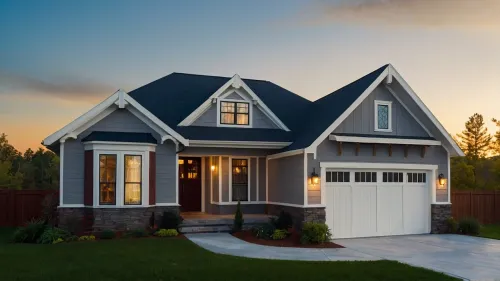 The image showcases a modern single-family home at dusk, with warm lights glowing from windows and a manicured lawn, exuding a tranquil suburban atmosphere. Zillow Group, Inc., or simply Zillow, is an...