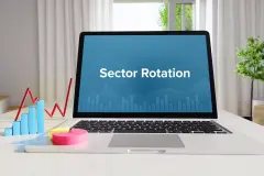 Sector Rotation – Statistics/Business. Laptop in the office with term on the Screen. Finance/Economy.