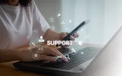 Information technology. Technical support customer service concept, IT expert assistance remote consulting on laptop 