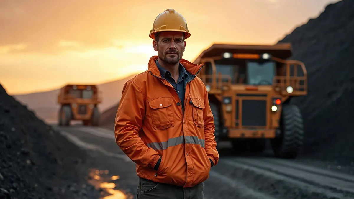 Miner and Dumper Trucks at Mine