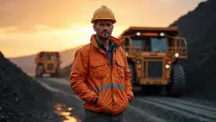 Miner and Dumper Trucks at Mine