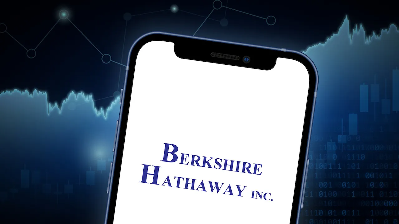 Berkshire Hathaway Inc appears on smartphone screen against white background.