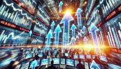 image depicting a rise in share prices in a dynamic stock market scen