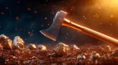 Glowing Pickaxe in a Mining Tunnel. Generative AI 