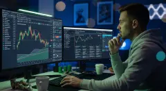 Crypto trader monitoring prediction market probabilities and macro data on screen