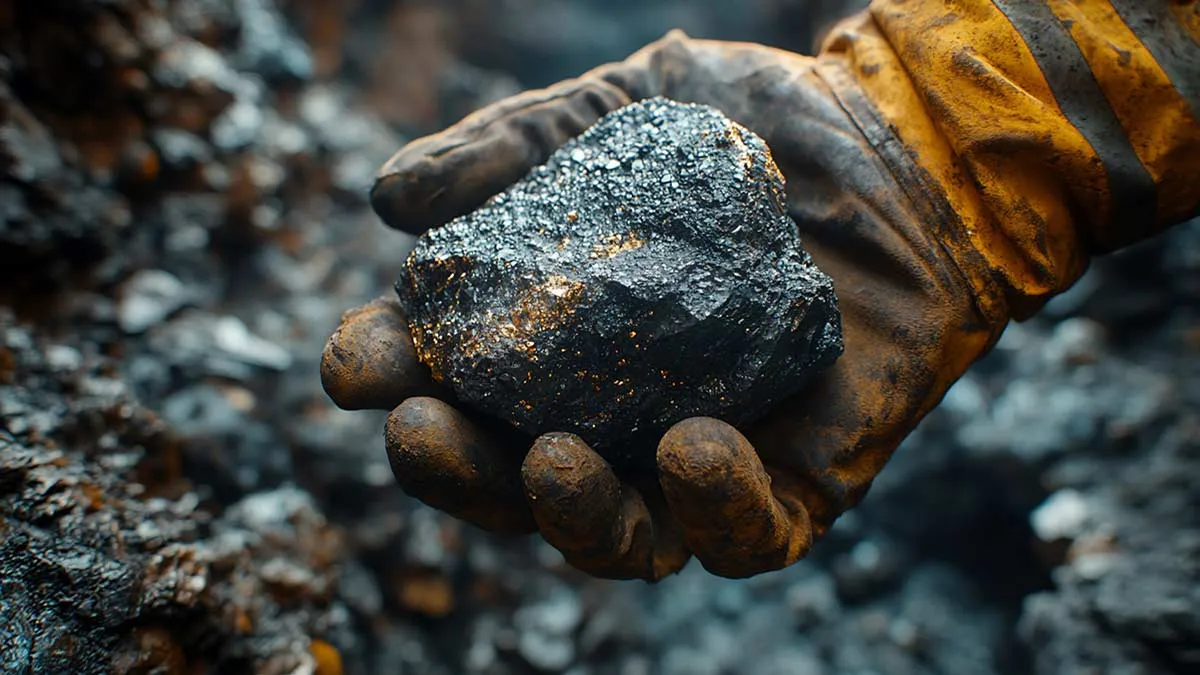 A miner holding gold ore in his hand