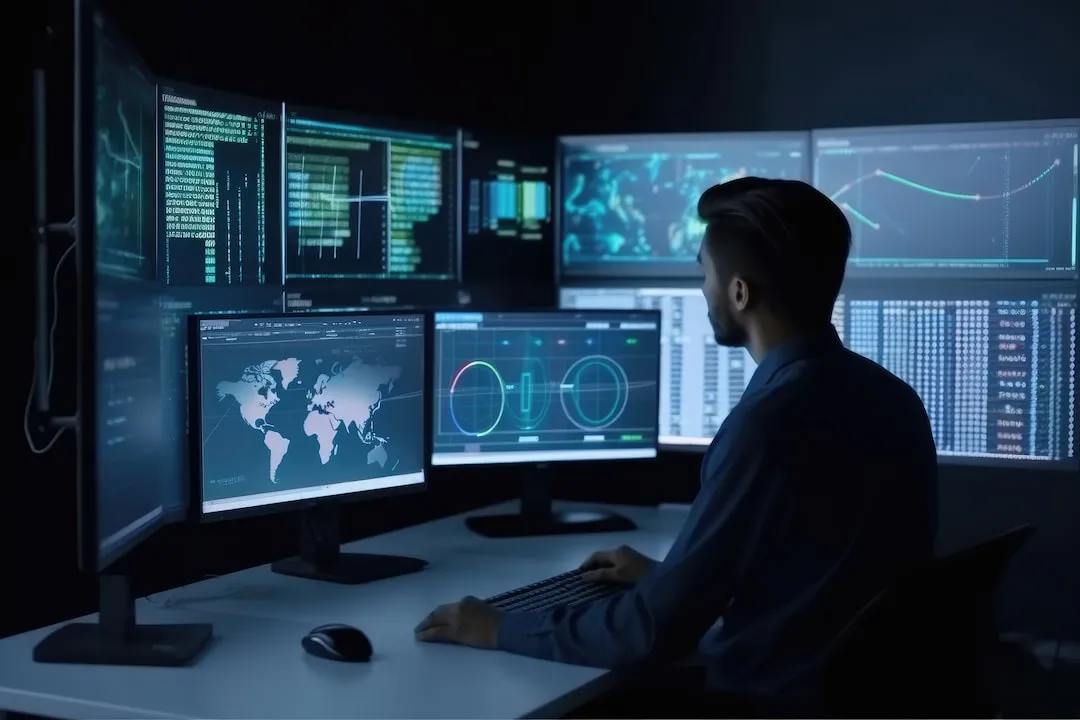 Man Facing Multiple Computer Screens