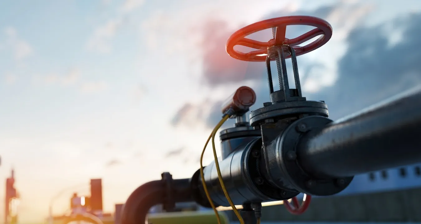 Gas tap with pipeline system at natural gas station.