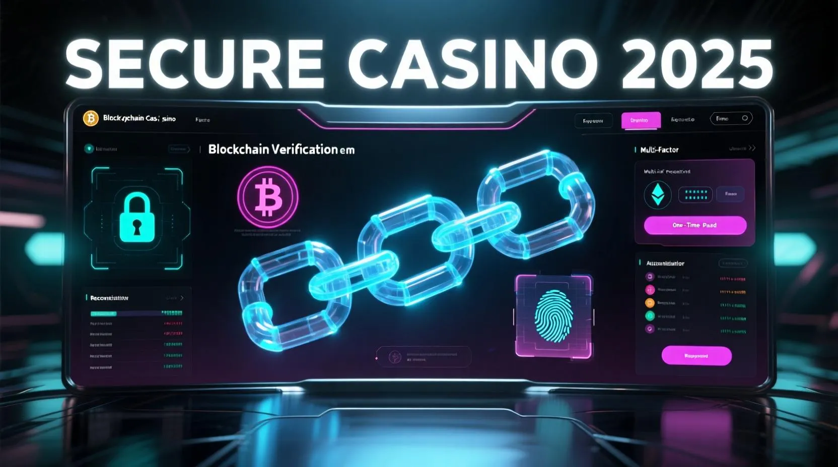 Secure crypto casino interface with blockchain verification and multi-factor authentication in 2025.