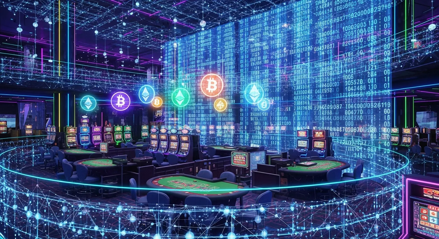 Neon crypto casino on blockchain with real-time transaction hash
