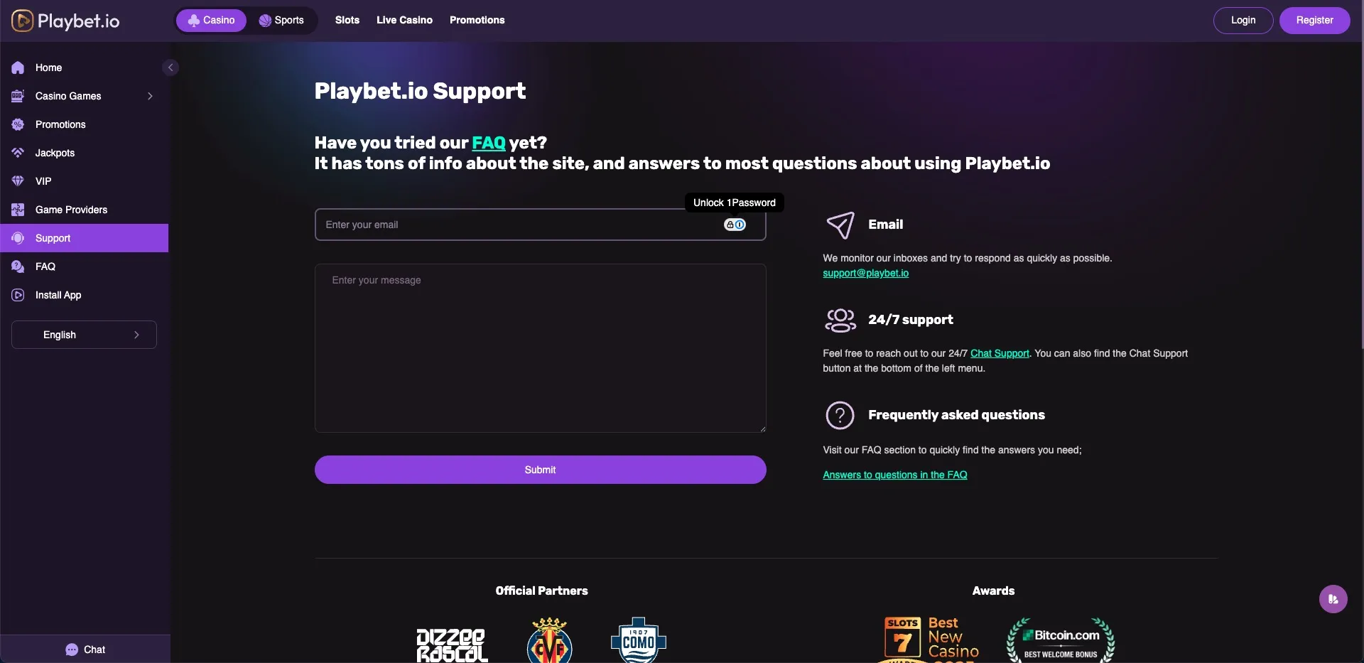 Playbet.io Customer Support