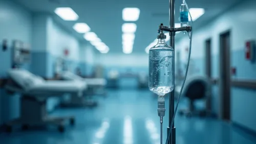 Sterile IV Fluid Setup in a Hospital Room for Healthcare Marketing, Medical Articles, and Patient Care Education