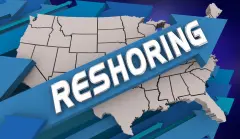 Reshoring American Business Jobs Factories Manufacturing Production USA Map 3d Illustration