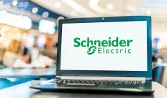 Laptop computer displaying logo of Schneider Electric